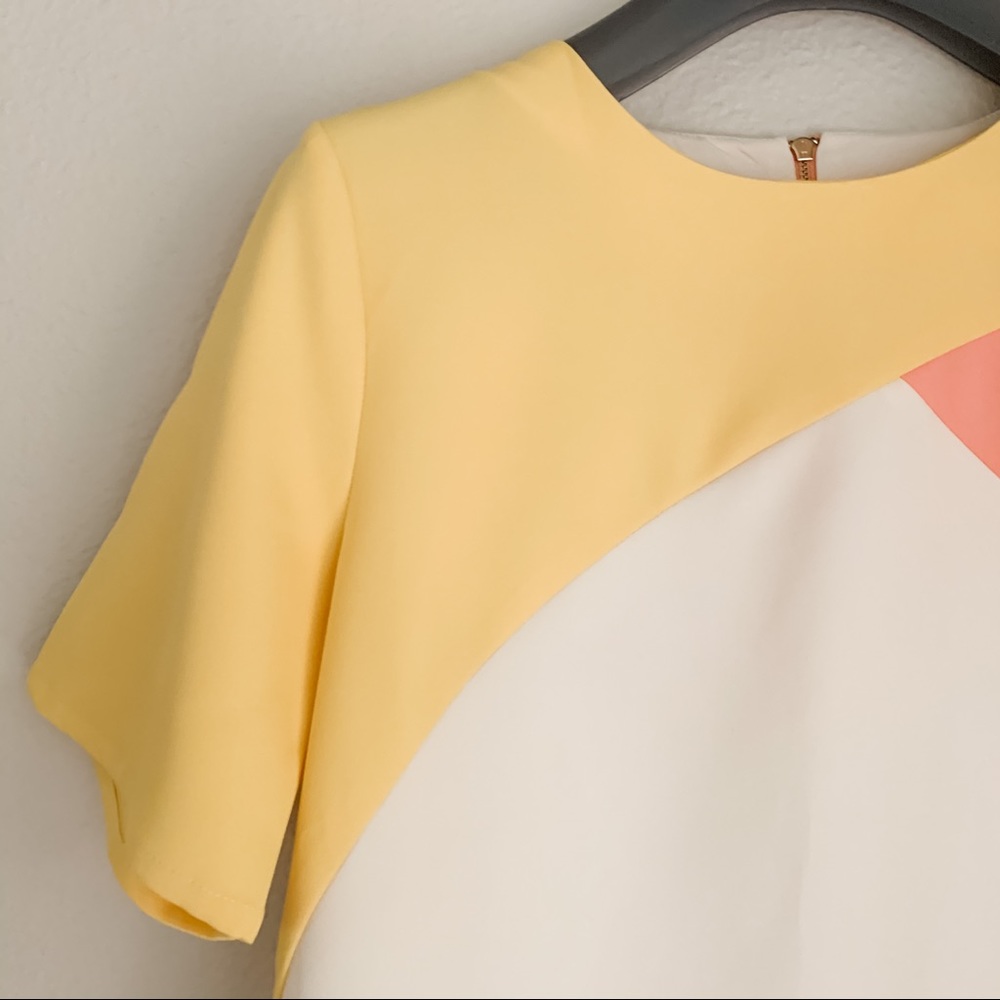 Woman Blouse in White, Yellow & Coral.  Size M - Picture 2 of 7